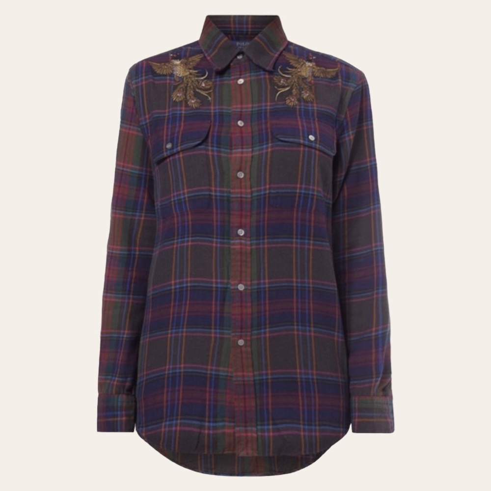 Polo Ralph Lauren Embroidered Flannel Relaxed Fit Button Up
